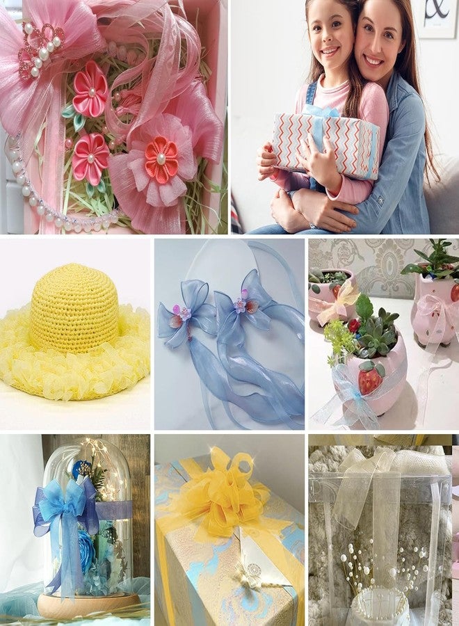 إمبرينت مجموعة شرائط أورجانزا مطبوعة، 4 لفات، 2.5 سم × 35 م لكل لفة، أزرق، أبيض، وردي، أصفر، تغليف هدايا مزخرف - Image 2